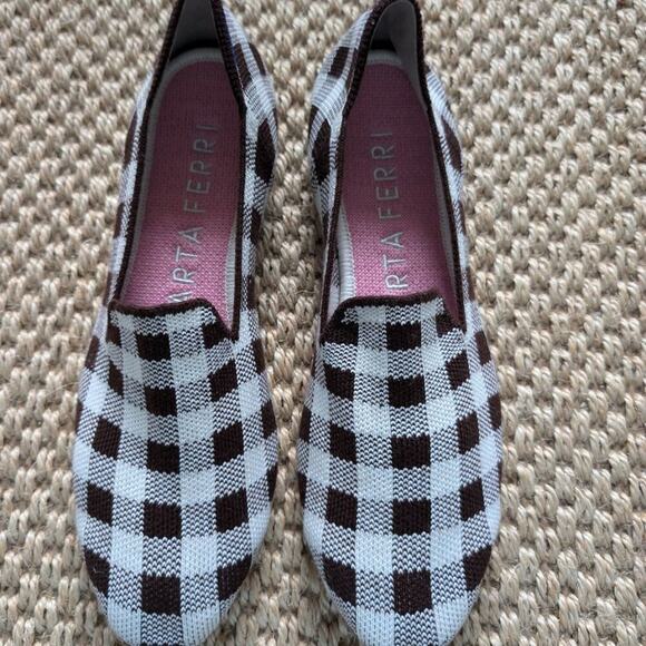 ROTHY'S x Marta Ferri merino wool flat loafers, brown checkered print, 7, NWOB - Picture 2 of 7